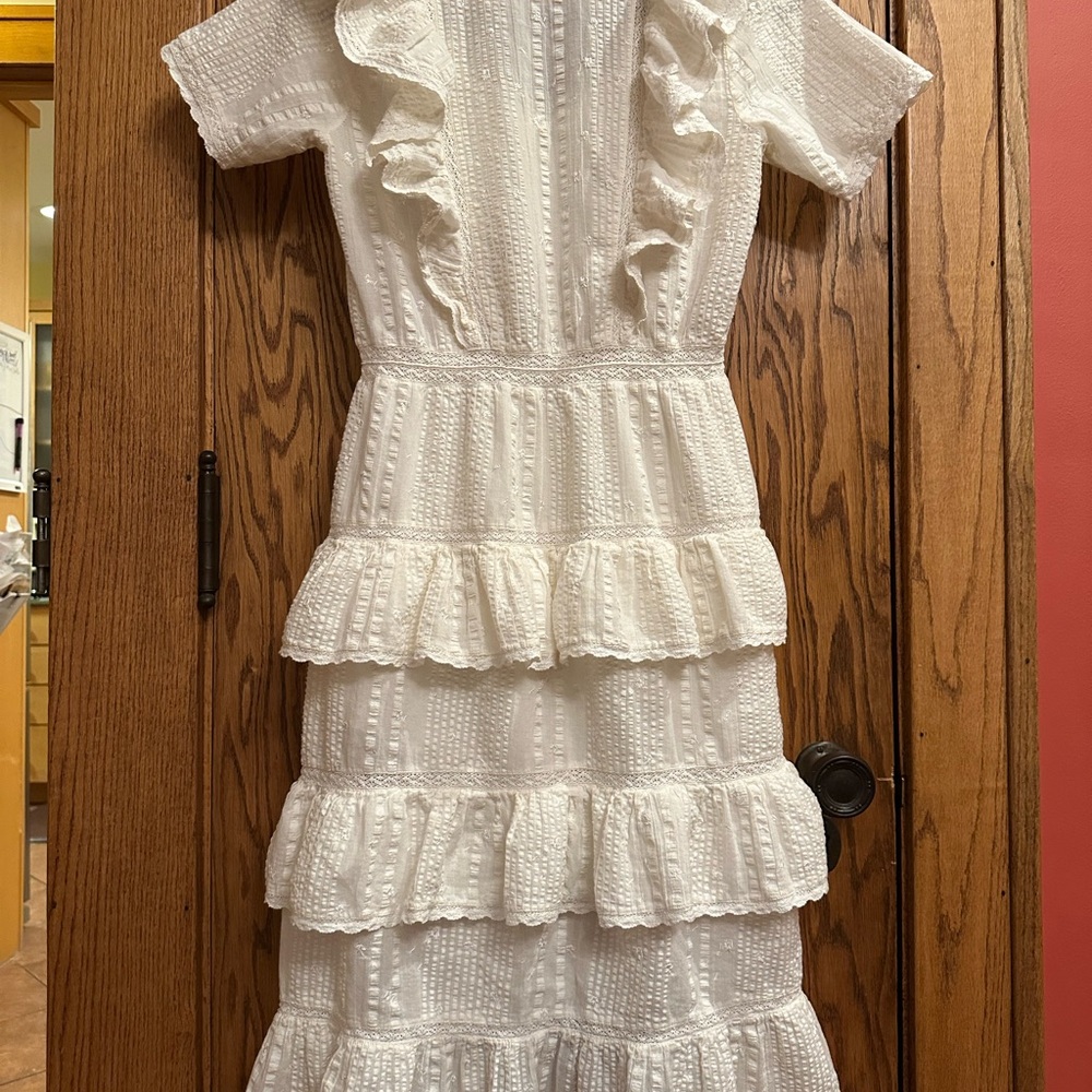 LoveShackFancy Romantic Ruffled offwhite Midi Dress sz 2/4 - Picture 3 of 11